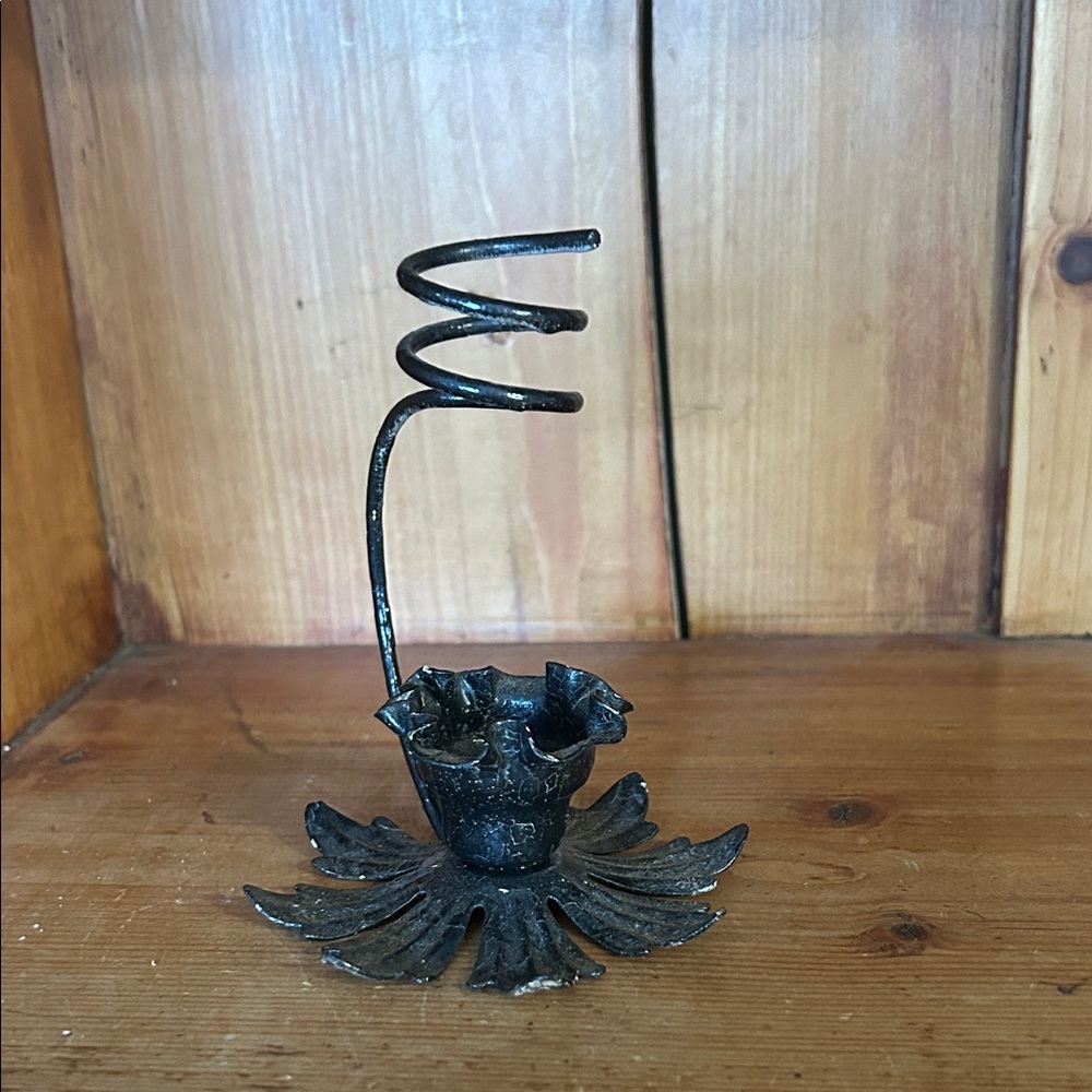 VINTAGE Brutalist Metal Flower Candlestick Holder